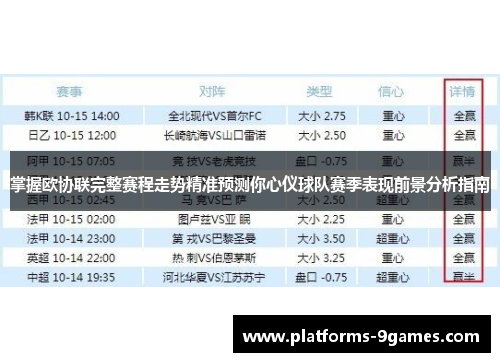 掌握欧协联完整赛程走势精准预测你心仪球队赛季表现前景分析指南